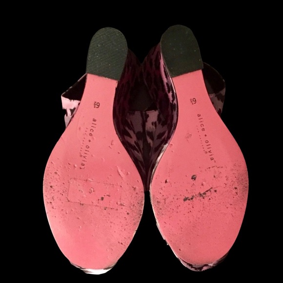 ηεω A+O Pink Leopard Slingback Peep-Toe Wedge Vintage Alice + Olivia Excellent - Picture 10 of 16